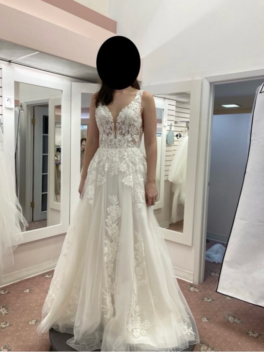Lillian West #66063 Wedding Dress with Embroidered Flowers - Size 4